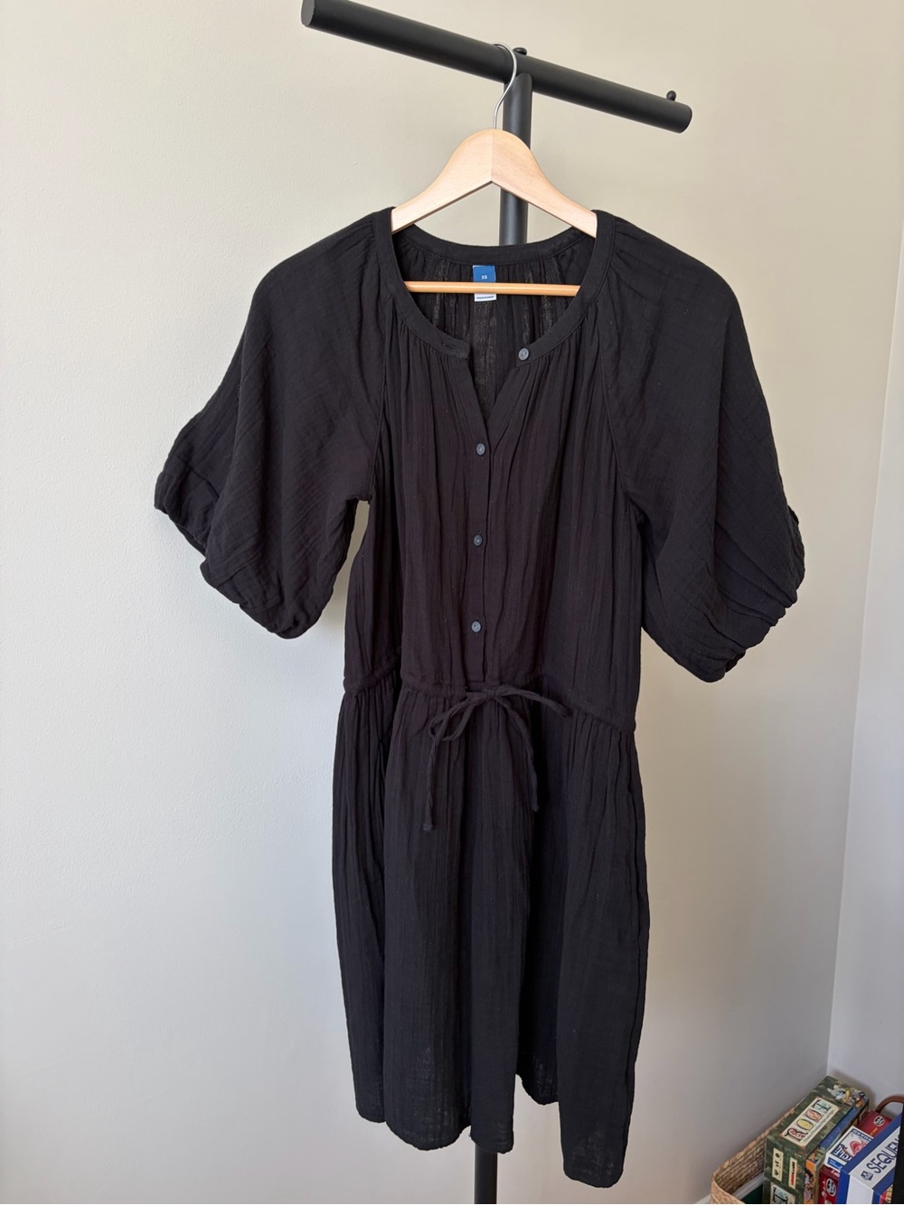 Old Navy Black Button-Front Mini Dress with Drawstring Waist